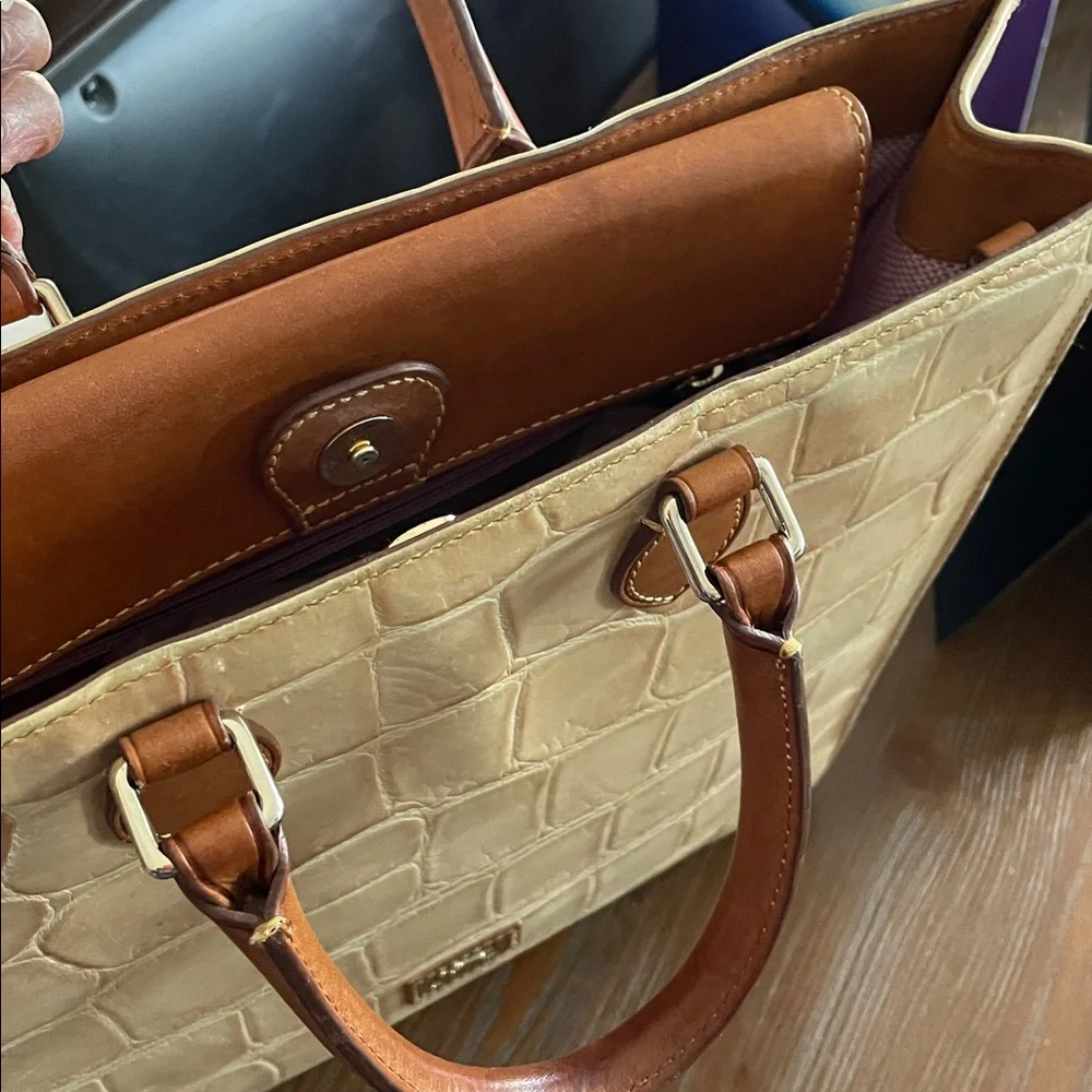 Dooney & Bourke  Denison Croco North South Tote Bag Brown Beige Structured Lux